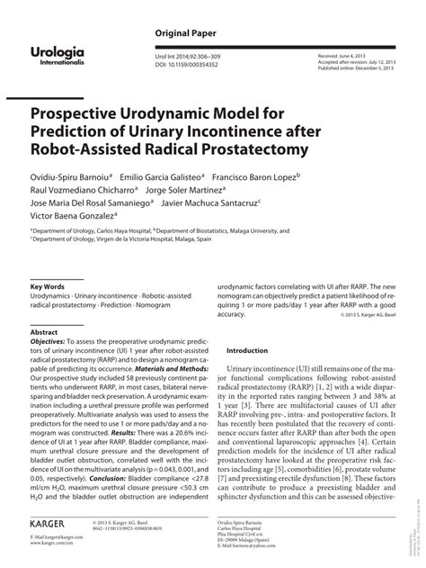 Pdf Prospective Urodynamic Model For Prediction Of Urinary Incontinence After Robot Assisted