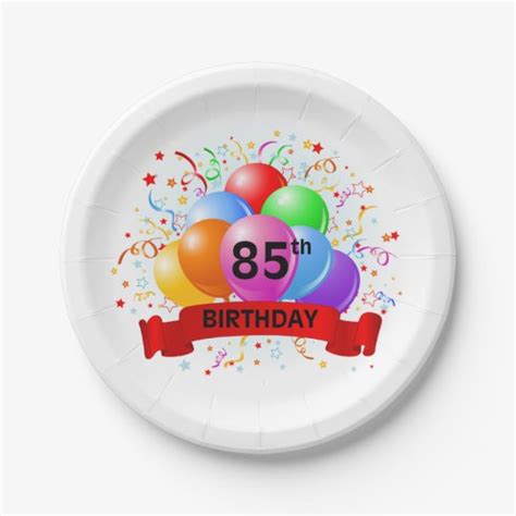 85th Birthday Balloons Banner Paper Plate