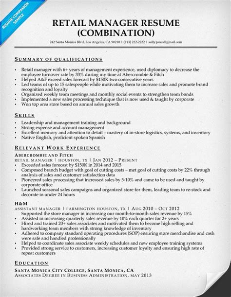 Retail Manager Resume Sample And Writing Tips Resume Companion