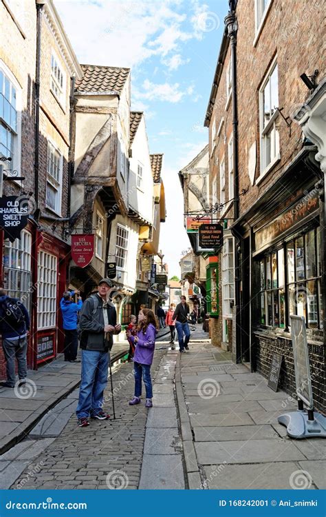 Famous Shambles Street In The City Of York North Yorkshire England