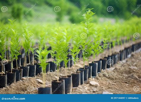 row of planted saplings in a reforestation project stock image image of tree generated 297144097