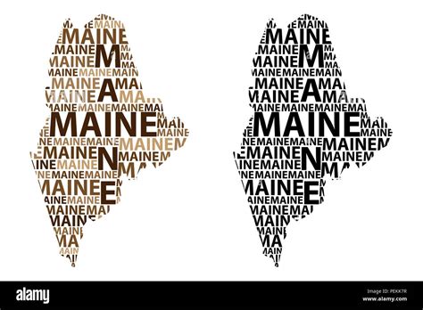 Boceto Maine Estados Unidos de América texto de carta Maine mapa mapa en la forma del