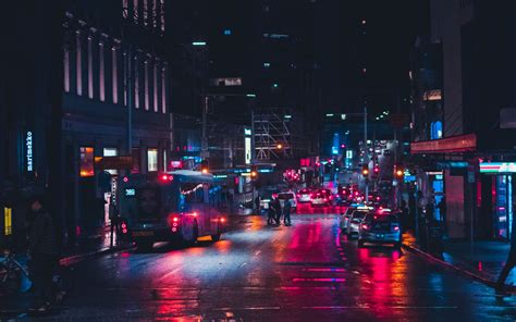 Wallpaper Night City Street Lighting Traffic Sydney 2560x1600