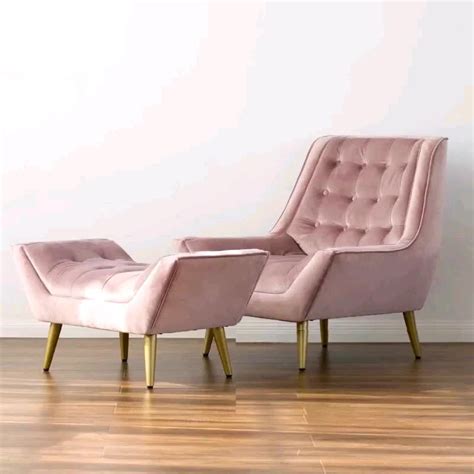Vanity stool dressing bedroom chair tufted backrest soft velvet padded seat. Tufted Blush Pink Velvet Sofa Chair With Ottoman Living ...