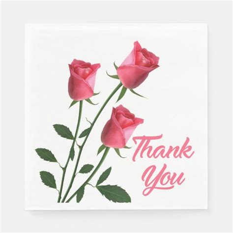 Floral Thank You Pink Rose Flowers Wedding Party Napkin