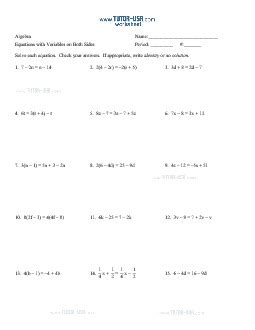 We encourage parents and teachers to select the topics according to the needs of the child. Worksheet: Equations - Solving Equations with Variable on ...