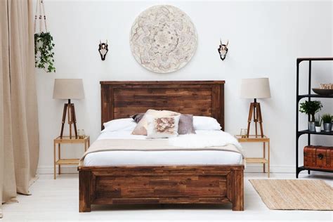 Plumley Rustic Teak Solid Acacia Wooden Bed Frame Doubleking Size