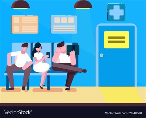 Patients In Doctors Waiting Room In Hospital Vector Image