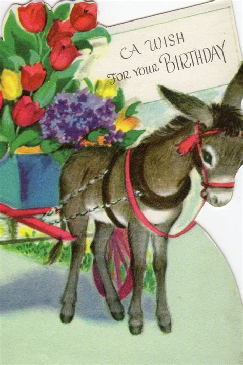 Donkey Cart Birthday Wish Vintage Birthday Cards Happy Birthday Greetings Birthday Wishes