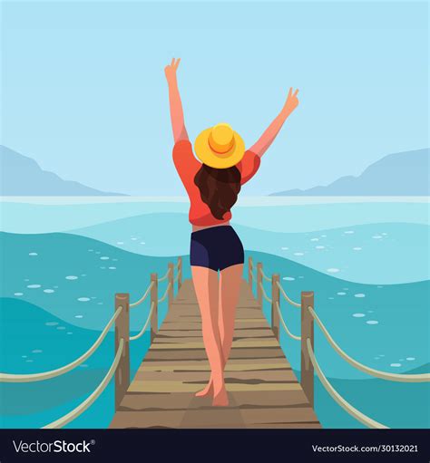 Happy Girl On Beach Summer Vibes Royalty Free Vector Image