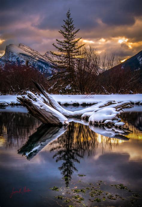 Canadian Winter Reflections Sunset Photography Nature Night