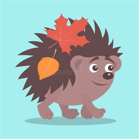 Illustration Little Cheerful Hedgehog With Autumn Leaves Stock Vector