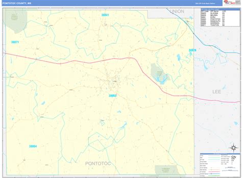 Pontotoc County Ms Zip Code Wall Map Basic Style By Marketmaps Mapsales