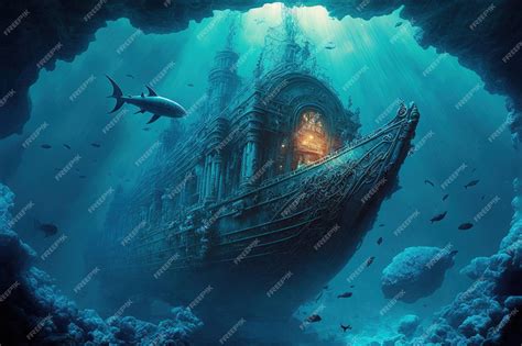 Premium Photo | Underwater ancient city in the depths of the ocean