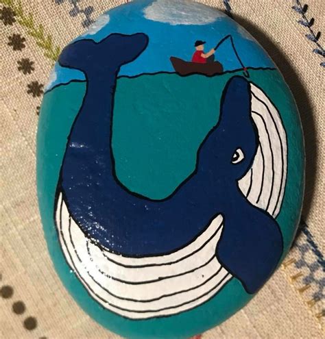 Whale And A Fisherman In About Painted Rock Mermaid Painting Pebble
