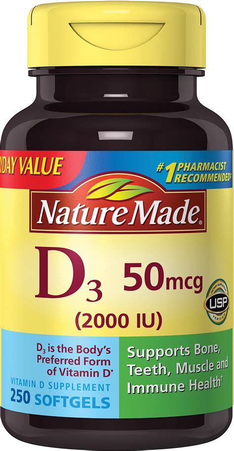 Nature Made Vitamin D3 2000 Iu Softgels 250 Ct Exercisen