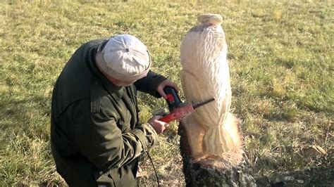Kettensägenschnitzerin res hofmann zeigt ihnen mit der ms 170 und dem carving kit, wie sie eine eule schnitzen können. Eule für die Friedhofsstraße - YouTube