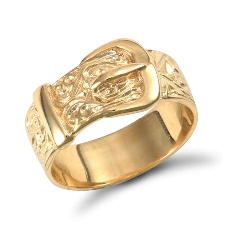 Mens Solid 9ct Yellow Gold Single Buckle Ring