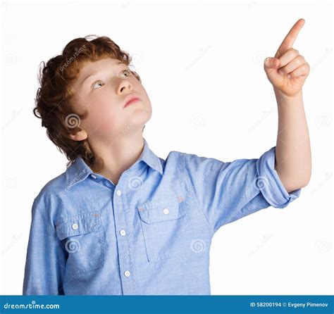 Handsome Boy Points With His Finger Isolated On Stock Photo Image Of