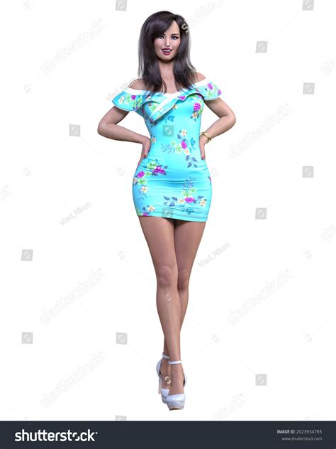 Beautiful Woman Short Evening Dressbrunette Long Stock Illustration