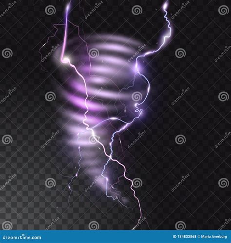 Tornado With Lightning Vector Illustration Of Realistic Thunderbolt