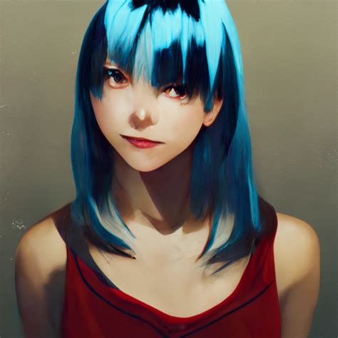 A Semi Realistic Anime Girl With Blue Hair Sharp Midjourney