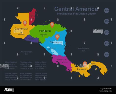 Infographics Central America Map Flat Design Colors With Names Of