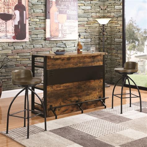 Whichever style appeals to you, one way furniture offers a wide selection of both round and square pub tables and matching bar stool sets. Coaster Bar Units and Bar Tables Rustic Bar with Two ...