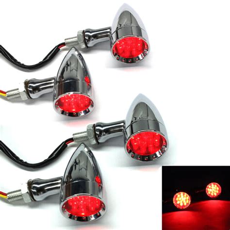 4pcs Chrome Motorcycle Turn Signals Mini Bullet Red Led Lamp Indicator