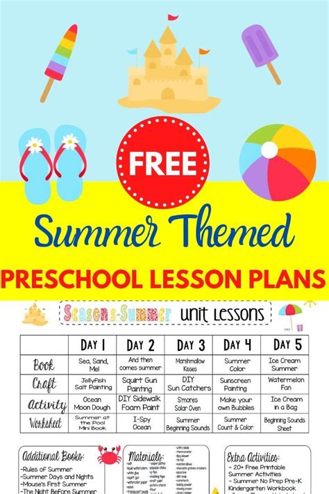 Free Week Long Summer Themed Preschool Lesson Plans Seasons Weekly