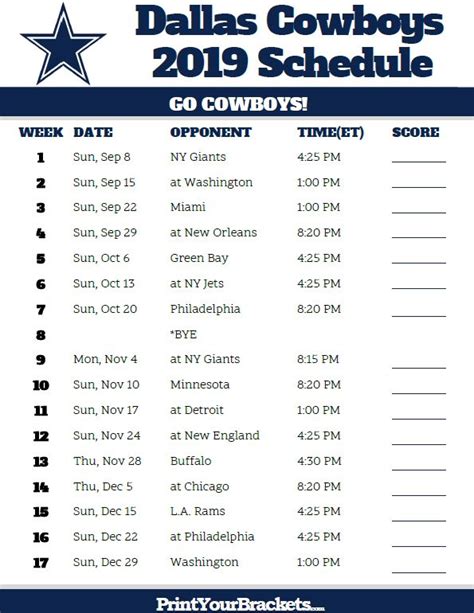 Dallas Cowboys 2019 Schedule Seattleartdesign
