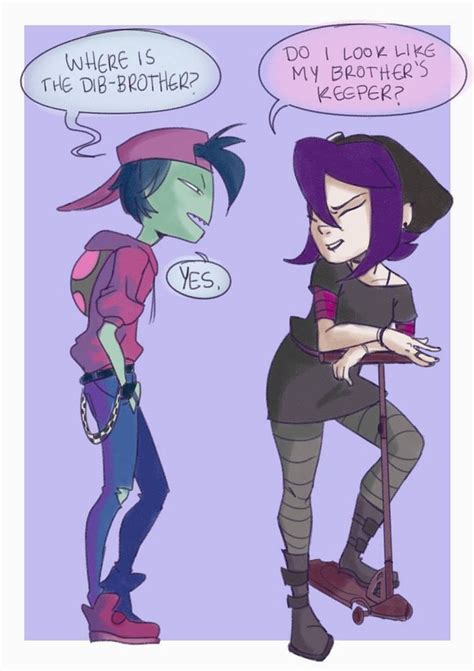 Two Cartoon Characters One With Purple Hair And The Other With Black Hair Talking To Each Other