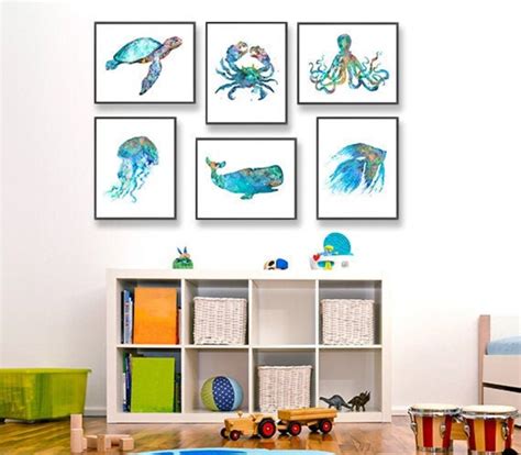 Watercolor Nursery Nautical Prints Beach Wall Decor Ocean Art Etsy