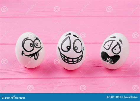 Three Funny Eggs With Faces Stock Image Image Of Emotion Card