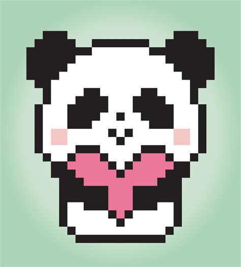 8 Bit Pixels Panda Holding Love Animals For Game Assets And Cross