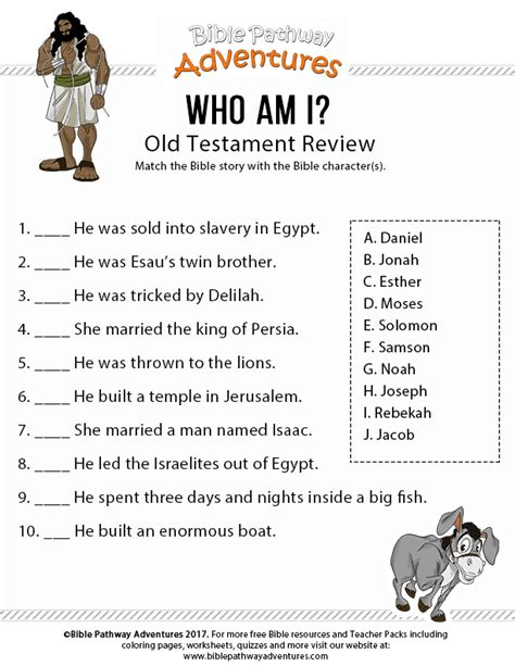 Enjoy Our Free Bible Worksheet Old Testament Review Fun For Kids To