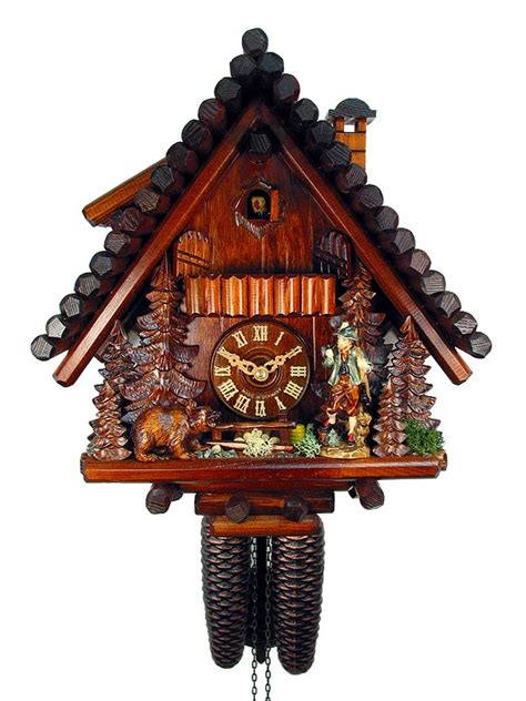 August Schwer Cuckoo Clock 8 Day Movement Black Forest Hunter And Bear 2