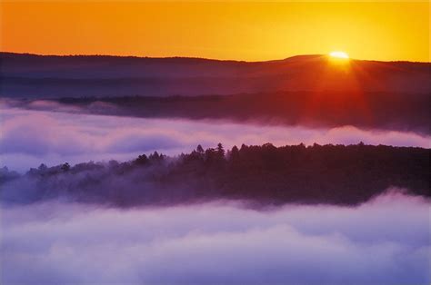 Quabbin Reservoir Massachusetts Sunrise Orange Fog Photo Nature