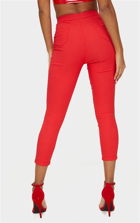 Red High Waisted Jeggings Prettylittlething Uae