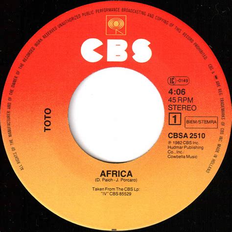 Toto Africa Original Version Vinyl Single