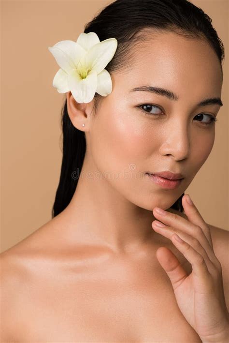 Beautiful Naked Asian Girl Holding White Stock Image Image Of