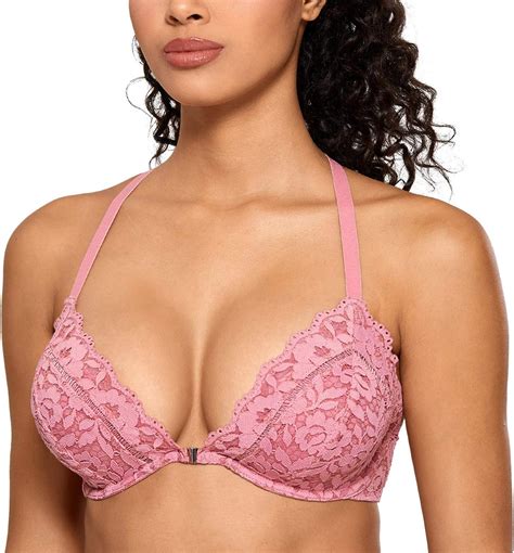 dobreva women s underwired front close lightly lined floral lace plunge bra uk fashion
