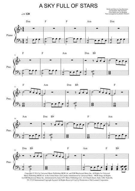 Coldplay A Sky Full Of Stars Easy Piano Sheet Music Sheet Download