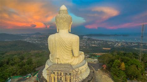 Aerial Photography Sweet Sunset At Phuket`s Big Buddha Stock Image