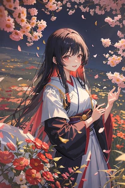 Premium Ai Image Anime Girl In A Kimono With Flowers
