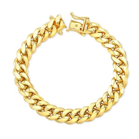 Handmade by our craftsmen assembled with turquoise. Men's 14k Yellow Gold Solid Miami Cuban Link Bracelet