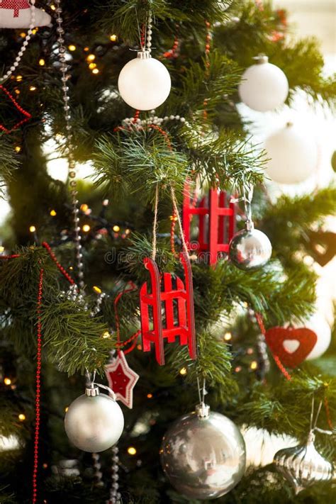 Christmas Tree With Blinking Garland Christmas Decoration Stock Image