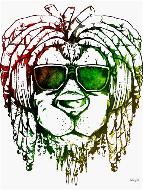 pegatina gafas de sol y rastas en colores de la bandera de jamaica cool cabeza de león en