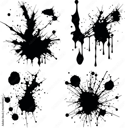 Abstract Black Ink Splashes Collection Ink Drops And Splashes Blotter