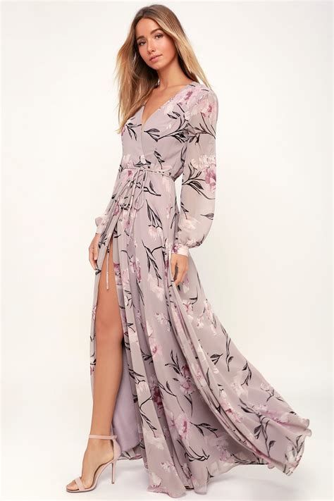 loving you dusty purple floral print long sleeve wrap maxi dress maxi dress floaty maxi dress